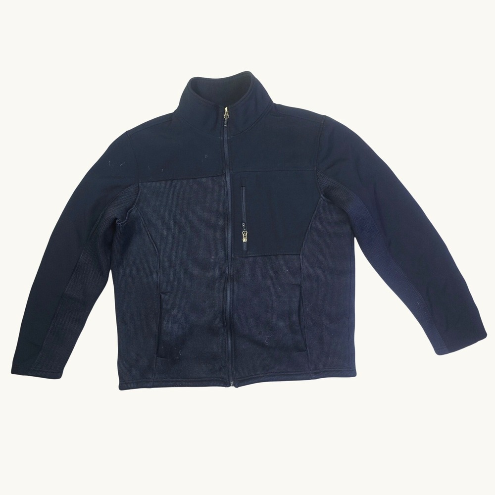 SwissTech Men's Hybrid Waffle Knit Full Zip Jacket Size L Navy Blue Mock Neck Q2